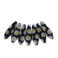 Czech Glass Daggers beads 5x16mm Jet marea dots matted 23980-2807A